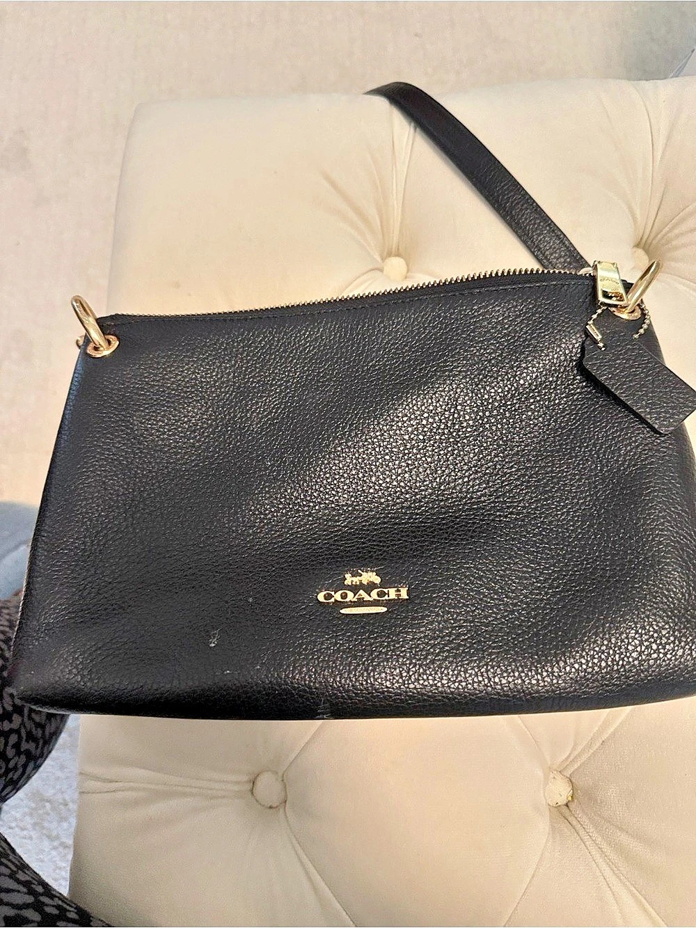 Coach Pebbled Leather Double Zip Shoulder Bag Black/Coach Mia Gold Hardware